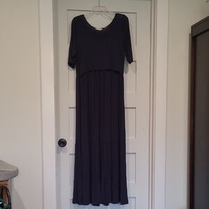 Seraphine Maternity Nursing Navy Tiered Maxi Dress